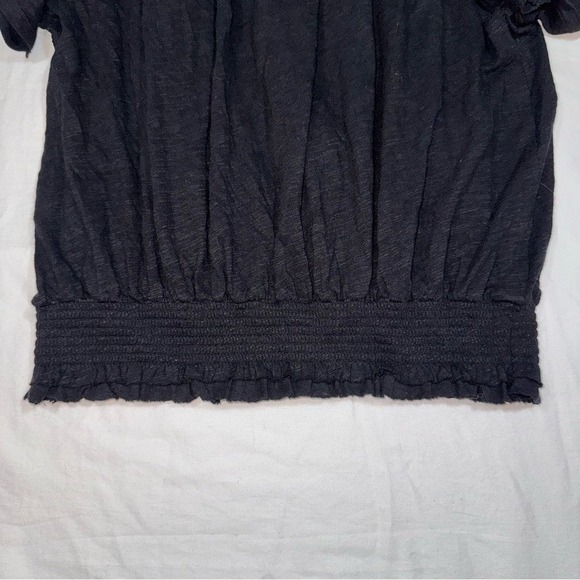 We The Free Black Off The Shoulder Smocked Ruffle Sleeve Tie Neck Tassel Top - Picture 6 of 7